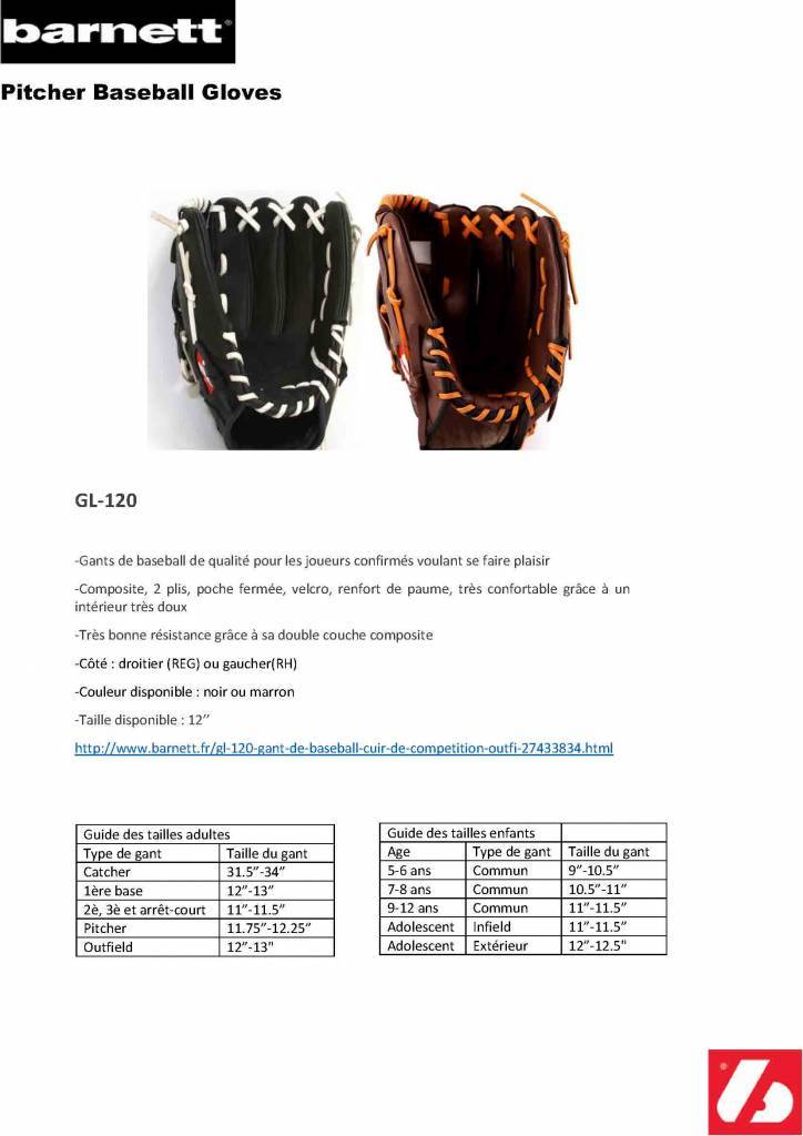 GL-120 Rekawica baseballowa turniejowa, infield 12, skóra naturalna, czarna