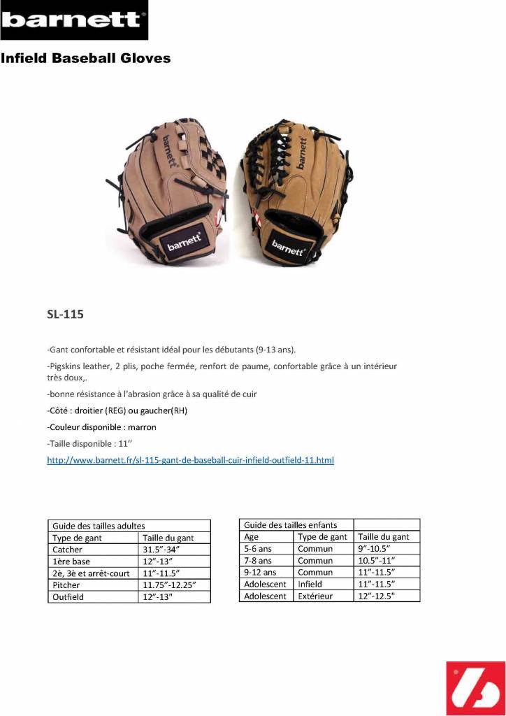 SL-115 Skórzana rekawica baseballowa infield/outfield, rozmiar 11.5, brazowa