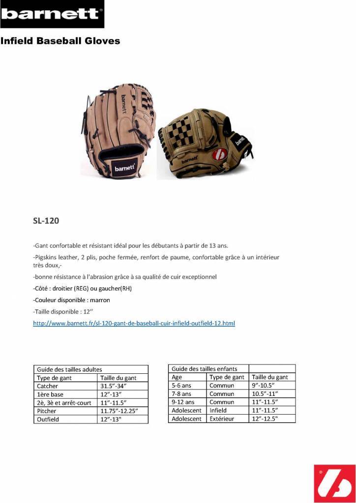 SL-120 Skórzana rekawica baseballowa infield/outfield, rozmiar 12, brazowa