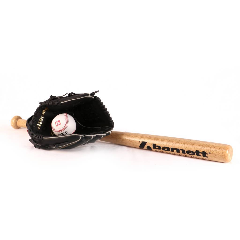 BGBW-3 Zestaw baseballowy dla poczatkujacych,junior, drewniany kij, pilka, rekawica (BB-W 25, JL-110, BS-1)