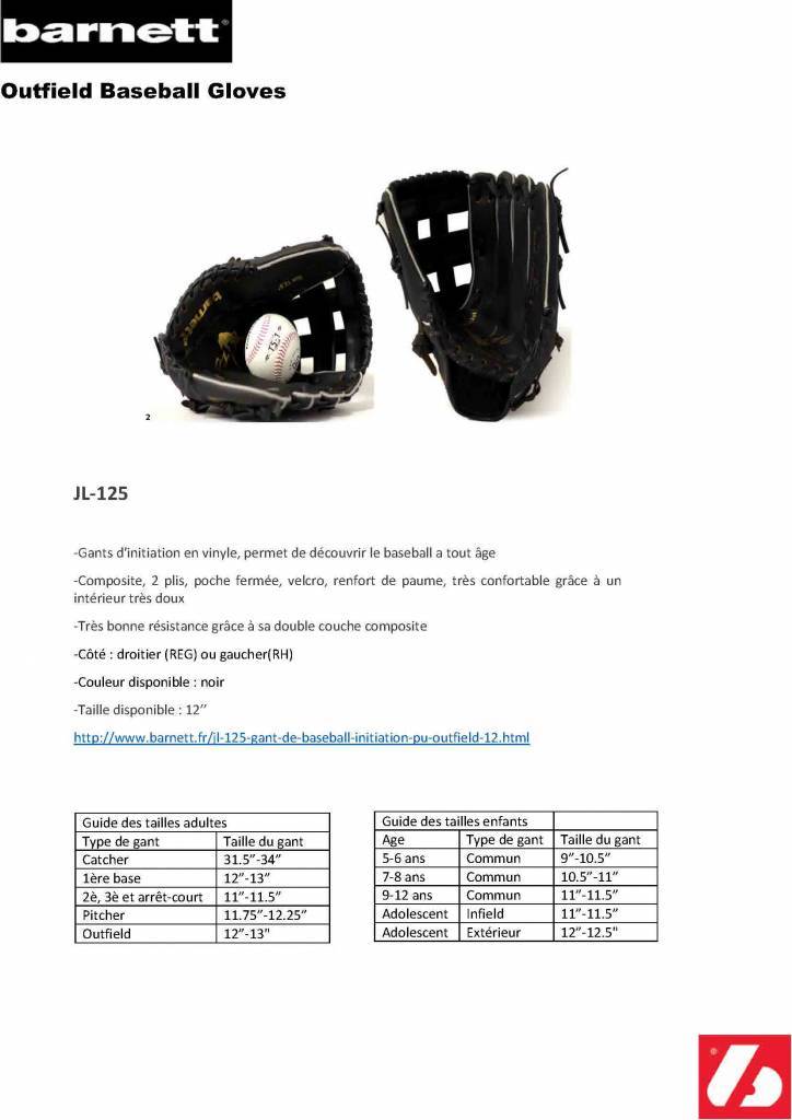 JL-125 Rekawice baseballowe, skóra kompozytowa, rozmiar 12.5, czarna